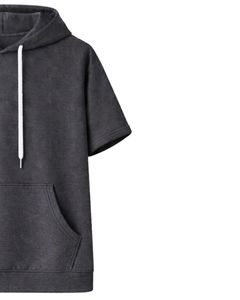 Sweat à capuche gris anthracite à manches courtes pour homme, pull décontracté, t-shirt à capuche léger, streetwear d'été, mélange de coton, poche kangourou - Product Image 3