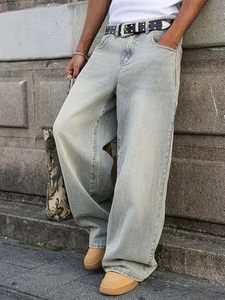 Jean en denim pour homme, coupe ample, taille mi-haute, jambe large, délavage clair, 100% Coton, écologique, résistant à la décoloration, style décontracté, vintage, Y2K, Hip Hop - Product Image 2