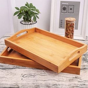 Plateau de service rectangulaire en bois avec poignées, plateau décoratif écologique en bois pour café, thé et aliments, vente en gros, plateau de cuisine en vrac - Product Image 2