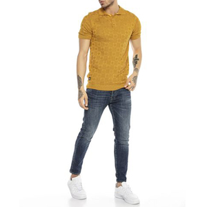 Polo tricoté respirant de qualité supérieure pour homme 2026, manches courtes, motif géométrique, décontracté, jaune - Product Image 5