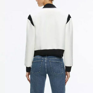 เสื้อแจ็คเก็ตบอมเบอร์ PU สีขาวแบบยูนิเซ็กซ์ แต่งขอบสีดำ คอตั้ง ทรงปกติ สวมใส่สบายๆ สำหรับฤดูใบไม้ร่วง - Product Image 3