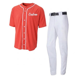 Premium quality Custom coral red Baseball Uniform Set polyester mesh Breathable <b>Athletic</b> teamwear Men Short Sleeve Jersey & Pant - Product Image 1