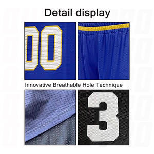 Nouvelle conception d'uniforme de volley-ball personnalisé, ensemble complet en sublimation, maillot et short respirants pour équipe, bleu et jaune - Product Image 4