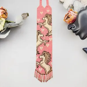 TRENDING Pink White Horses Beaded <b>Necklace</b> Ethnic Gerdan Seed Bead <b>Necklace</b> Tribal Boho <b>Statement</b> Jewelry FOR PARTY , GIFT - Product Image 2