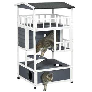 Solid Wood 4-Floor Multi-Level <b>Cat</b> Villa with <b>Litter</b> Box Space <b>Cat</b> Condo Pet <b>Furniture</b> - Product Image 1