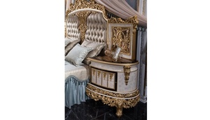 Luxury Royal Mahogany Wood <b>Bedroom</b> Set Gold Carved King Size Bed with Grand Wardrobe 2 Nightstands and <b>Dressing</b> <b>Table</b> Set - Product Image 4