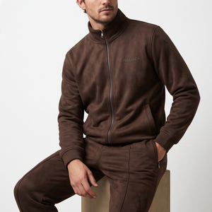 Survêtement en polaire épais personnalisé, ensemble deux pièces hiver thermique avec veste à capuche et pantalon de survêtement, tenue de sport décontractée - Product Image 4