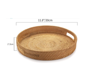 Bandeja Redonda de Ratán Natural Hecha a Mano al por Mayor con Asas Laterales, Bandeja Decorativa y para Servir de Mimbre Ecológico de Vietnam - Product Image 1