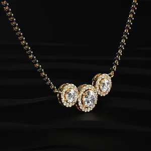 Pendentif en diamant CVD cultivé en laboratoire, taille ronde, halo, Mangalsutra, couleur D-E, clarté VVS-VS, certifié IGI, or, fiançailles, mariage, Inde - Product Image 3