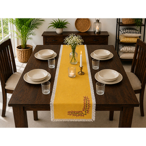 Premium 100% Cotton Embroidered <b>Table</b> <b>Runner</b> | Decorative Dining <b>Table</b> <b>Runner</b> with Lace Trim for Home, Hotel & Wedding - Product Image 3