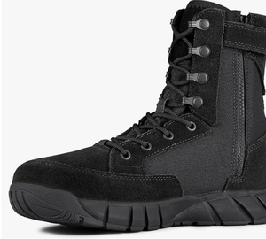 Bottes de travail tactiques en cuir pour hommes – Bottes de style moto pour la randonnée en plein air avec fermeture éclair latérale - Product Image 4