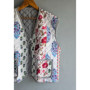 Manteau tricoté matelassé vintage 100 % coton pour femme, avec patchwork et broderie florale, décontracté, toutes saisons, cadeau pour elle - Product Image 3