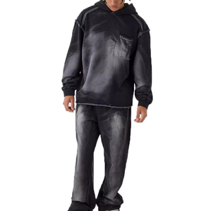Oversized Drop Shoulder Acid Wash Joggers & Hoodie Tracksuits <b>Jogging</b> <b>Suit</b> Zipper Winter Outerwear Breathable Vintage Track <b>Suit</b> - Product Image 5