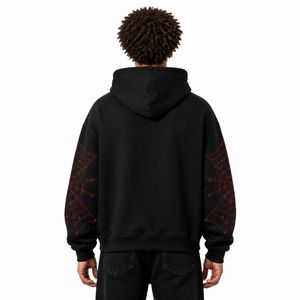 Sudadera con Capucha Personalizada con Diseño de Telaraña y Pedrería Roja para Hombre, Estilo Urbano, Halloween, Venta al Por Mayor de Fábrica OEM - Product Image 3