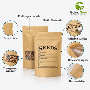 Bolsa de Papel Kraft Marrón con Ventana Transparente y Cierre Hermético para Semillas, Impresión Personalizada, Venta al Por Mayor - Product Image 1