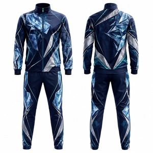 Ensemble de jogging sportif pour homme à imprimé géométrique, fermeture éclair intégrale, séchage rapide, en polyester, pour l'automne, avec poches latérales - Product Image 1