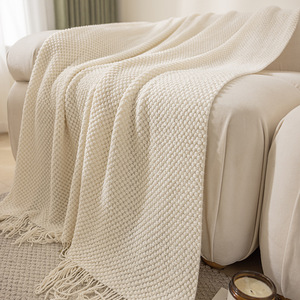 Knitted Solid Orange <b>Throw</b> Blanket With Tassels Rectangular Wool Acrylic Home Decor Fall Season Simple Style - Product Image 4