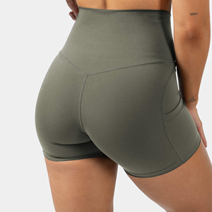 High Waist Olive Green Sporty Shorts Pockets Quick Dry Spandex Knitted Fabric Regular Fit Elastic Waist Solid Color <b>Skirts</b> - Product Image 4