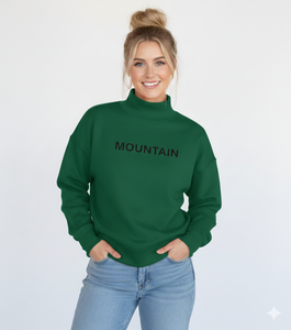 Sudadera de Cuello Alto para Mujer, Estampado de Montaña Azul, Corte Regular, Manga Larga, Informal, de Punto, de Algodón, para Otoño - Product Image 2