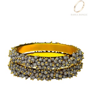 Premium Designer Grey Moti Pearl Metal Bangles <b>Set</b> Pearl <b>Bead</b> Embellishments High Quality Wedding Bangles Wholesale Price Women - Product Image 3