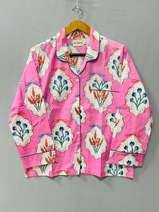 Conjunto de Pijamas de Algodón Puro para Mujer, Transpirable, Estampado a Mano, Traje de Dormir para Verano - Product Image 5