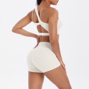 White Seamless Crop Top High Waist Biker Shorts 2 Piece Yoga Set Sportswear Activewear - Product Image 6