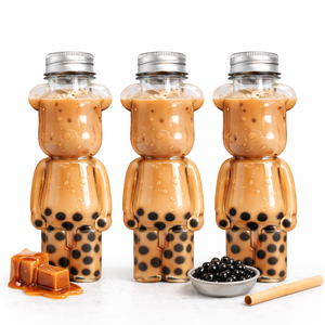 400ml Food-Grade PET Plastic <b>Bear</b> <b>Bottle</b> with Aluminum Lid and Straw Hole Plastic Cups Product Category - Product Image 2