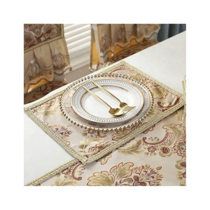 Floral Jacquard Embroidered Golden Lace Border <b>Dining</b> <b>Table</b> Mat Home Heat Insulation Kitchen Decoration for Wedding Occasions - Product Image 1