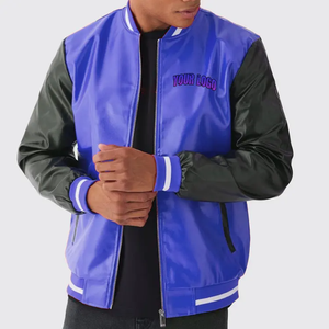 Men's Gray Bomber Jacket With Black Sleeves Embroidered Logo Zipper Closure Casual Autumn Wear - Product Image 3