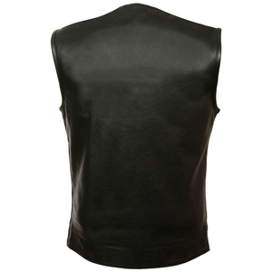 Men's Black Polyester Moto Vest O-Neck Zipper Closure Solid Color Regular Length Outerwear Plus Size Thick Leather Vest for Men - Product Image 5