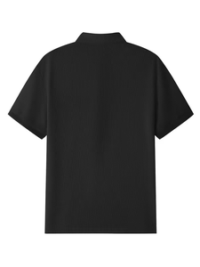Men's Winter Solid Casual Fleece Knitted Short Sleeve Polo Shirt Set Pockets Matching Pants Quick Dry Polyester/Cotton 180g - Product Image 4