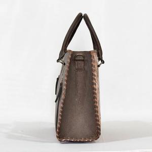 Brown Genuine Leather Tote <b>Bag</b> With Zipper Closure Minimalist Style Daily Use Genuine Leather Tote Floral Daily Use Tote <b>Bag</b> - Product Image 3