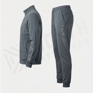 Men's Grey Geometric Print Tracksuit <b>Full</b> <b>Zip</b> <b>Sweatshirt</b> & Joggers Sporty Casual Wear Autumn Season Breathable Polyester - Product Image 3