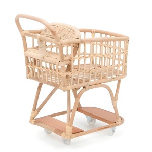 Carrito de compras de juguete para niños, carritos de supermercado de tamaño infantil, carrito de bebé de ratán natural, juguetes. - Product Image 2