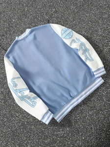Custom <b>Men's</b> Varsity <b>Jacket</b> Light Blue Letter Embroidery Casual Autumn Coat with <b>White</b> Sleeves and LA Design <b>Men's</b> <b>Jackets</b> - Product Image 2