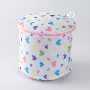 Heart Print <b>Laundry</b> Bag <b>Foldable</b> Mesh Wash <b>Basket</b> Zipper Portable Storage for Delicate Underwear Socks - Product Image 1