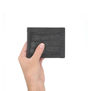 High Quality <b>Men's</b> RFID Blocking Bifold <b>Wallet</b> Short <b>Black</b> Genuine Leather Crocodile Embroidery Custom Logo Multifunctional Card - Product Image 3