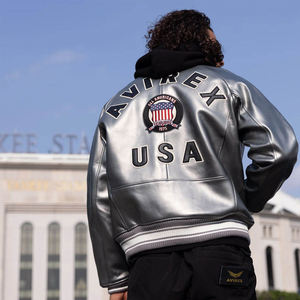 Veste pour homme de qualité supérieure, design unique, couleur unie, fermeture solide, sur mesure, 100% cuir de vachette véritable, veste Avirex en cuir argenté pour homme - Product Image 6