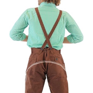 Auténticos pantalones cortos bávaros de cuero de gamuza marrón oscuro para hombre, con elaborado bordado de hoja de roble y tirantes. - Product Image 4
