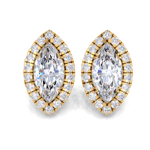 Boucles d'oreilles clous en or 18 carats avec halo de diamants de culture certifiés IGI, taille marquise, style vintage - Product Image 1