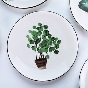 Assiettes peu profondes en céramique motif plantes vertes naturelles, qualité supérieure, lot de 4, écologiques, en stock, coffret cadeau durable - Product Image 6