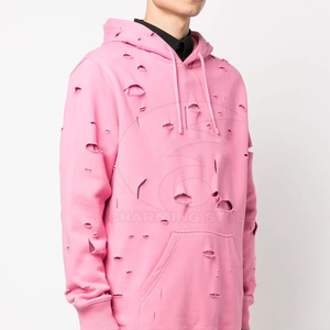 Sudadera con Capucha Rosa de Corte Regular para Hombre, Diseño Recortado, Color Sólido, Forro Polar, Impermeable, Estilo Urbano de Invierno, ODM - Product Image 3
