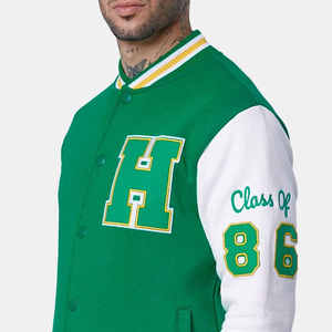 Blouson universitaire vert pour homme avec logo H brodé et motifs de patchs, style preppy, collection automne, haute qualité 2026 - Product Image 5