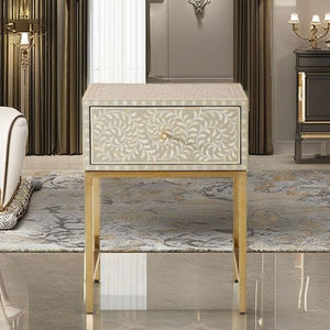 <b>Rectangle</b> Resin & Bone Inlay Floral Pattern Nightstand & <b>Side</b> <b>Table</b> with Modern Luxury Design Eco-Friendly Multifunctional - Product Image 1