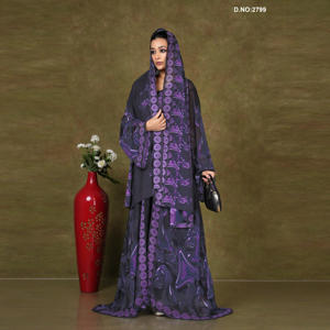 Marble Print Chiffon Long <b>Shrug</b> with Border Detail, Modest Abaya Style Outerwear <b>for</b> Elegant Middle East Wear - Product Image 4