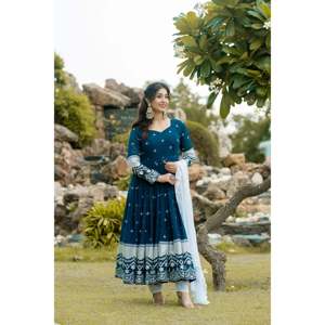 Vestido Anarkali de Chifón XS para Fiestas, Elegante, Bordado con Hilos y Lentejuelas - Product Image 5