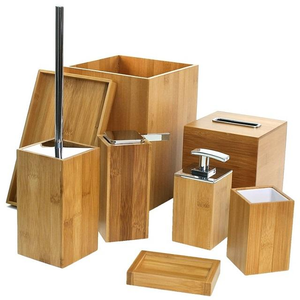 Juego de Accesorios de Baño de Madera de Acacia para Hotel, Spa y Hogar, Incluye Botella con Bomba, Cubo de Basura y Taza - Product Image 4