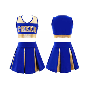 Uniforme de cheerleading pour adultes, bleu et or, deux pièces, haut court sans manches avec jupe plissée, tenue de performance - Product Image 3
