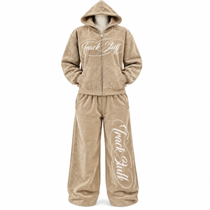 Ensemble de survêtement d'hiver 2 pièces pour femme, coupe classique, imprimé uni, écologique, léger, décontracté, avec strass - Product Image 2