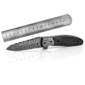 Couteau pliant artisanal en acier Damas DD-FK-606, manche en corne de buffle, lame de 3 mm, survie en plein air, bushcraft, camping, poche - Product Image 2